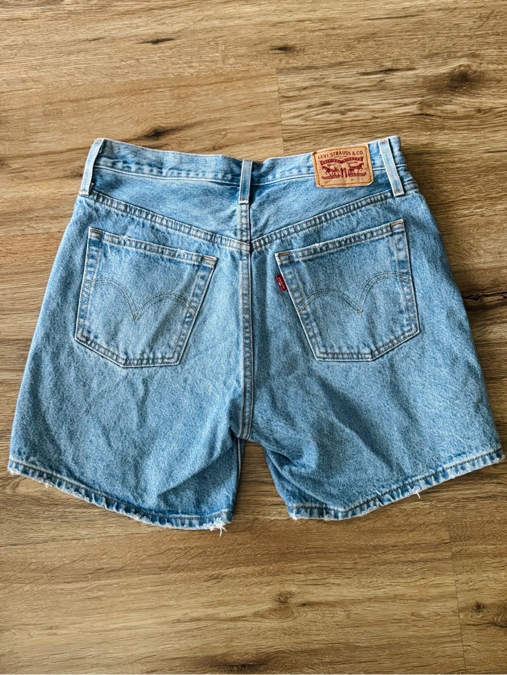 Levi's Light Blue Distressed Denim Shorts - Picture 2 of 8
